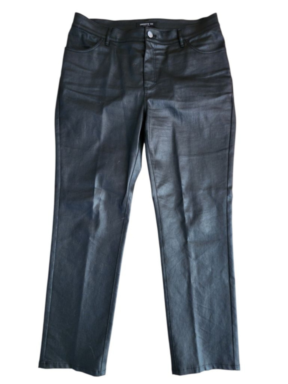 LAFAYETTE 148 Black‎ Straight Leg Pants Coated Faux Leather Size 10
